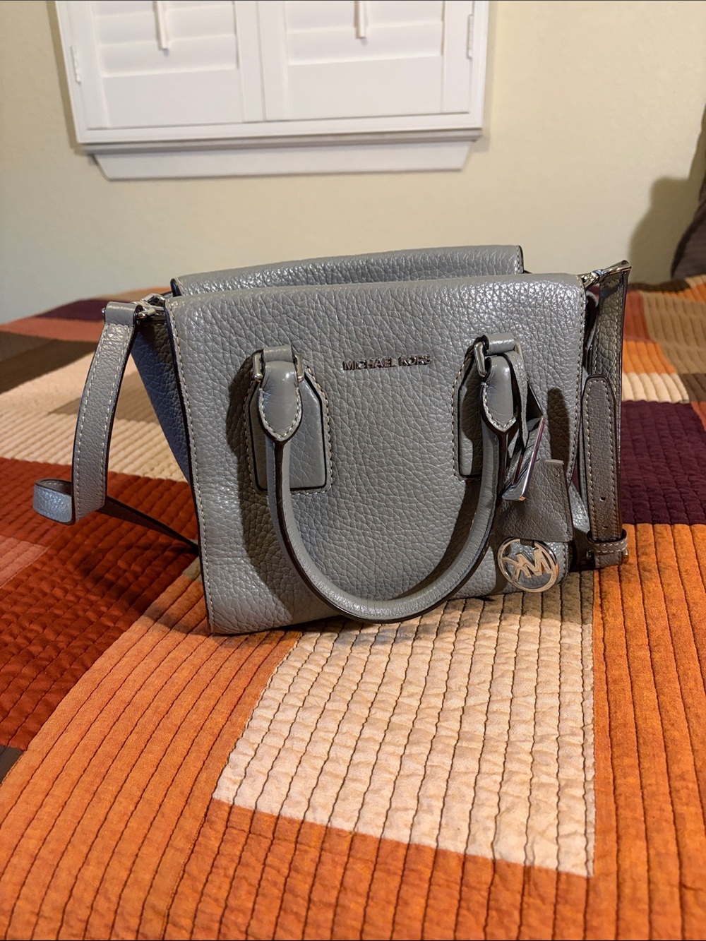 Michael Kors Gray Pebbled Leather Mini Satchel with Strap